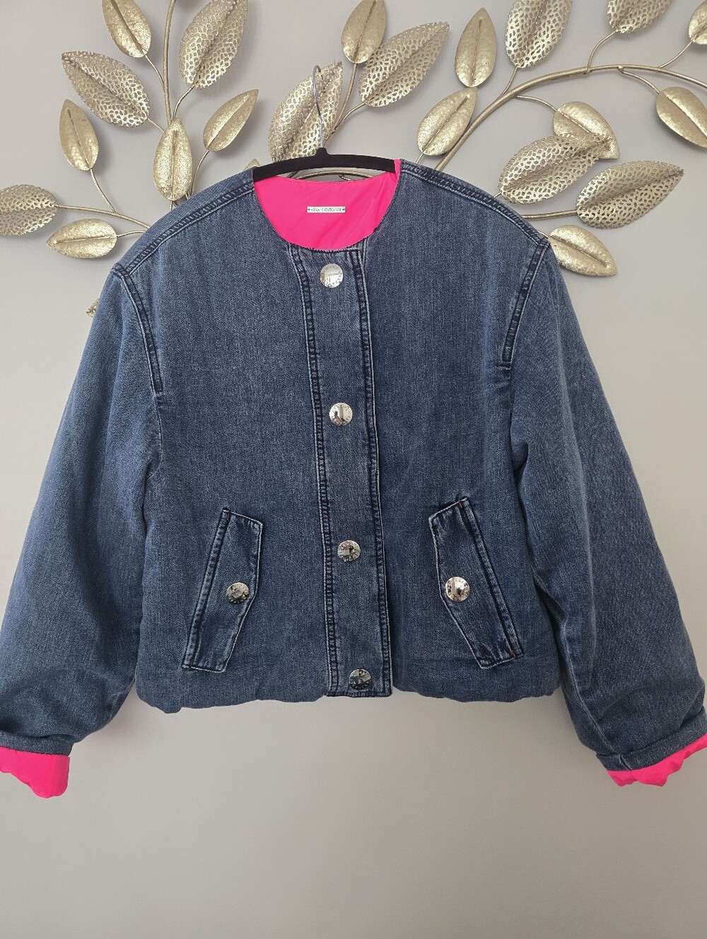 Armani Exchange Denim Reversible Jacket with Hot Pink Lining Oversized Size S